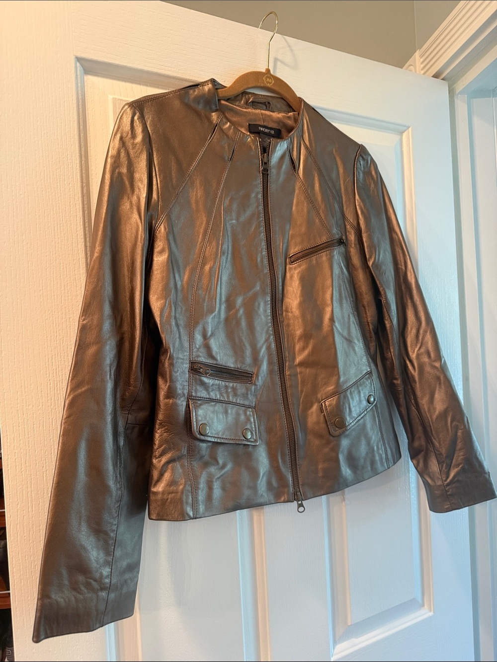 Arden B Bronze-Brown Leather Zip Jacket